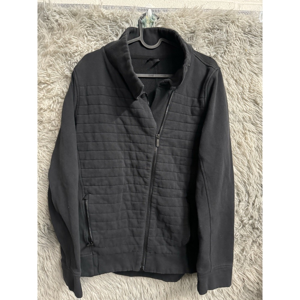 LULULEMON FLEECE TO BE TRUE JACKET Size10‎ BLACK COTTON FLEECE QUILTED FRONT EUC